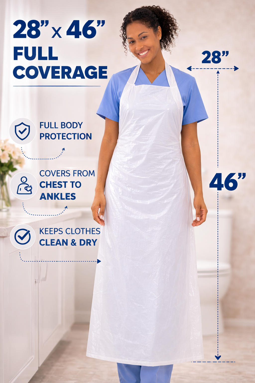 Snapron Caregiver PPE Aprons – White (50 pack): Cleaning, bathing and incontinence care