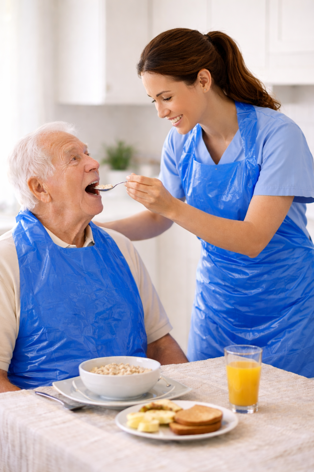 Snapron Caregiver PPE Aprons – Blue (25 Pack): Food Prep, Food Service Aides and feeding