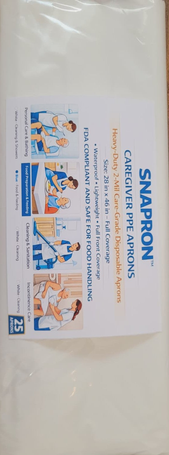 Caregiver PPE Aprons – White (25 pack): Cleaning, bathing and incontinence care
