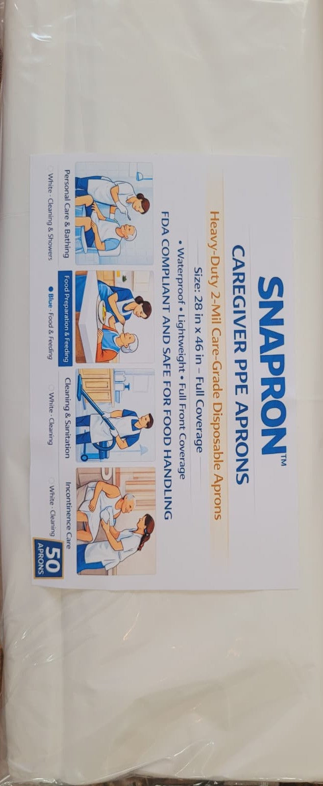 Snapron Caregiver PPE Aprons – White (50 pack): Cleaning, bathing and incontinence care