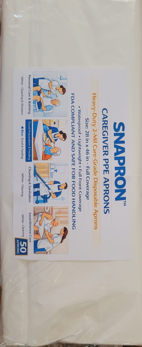 Snapron Caregiver PPE Aprons – White (50 pack): Cleaning, bathing and incontinence care