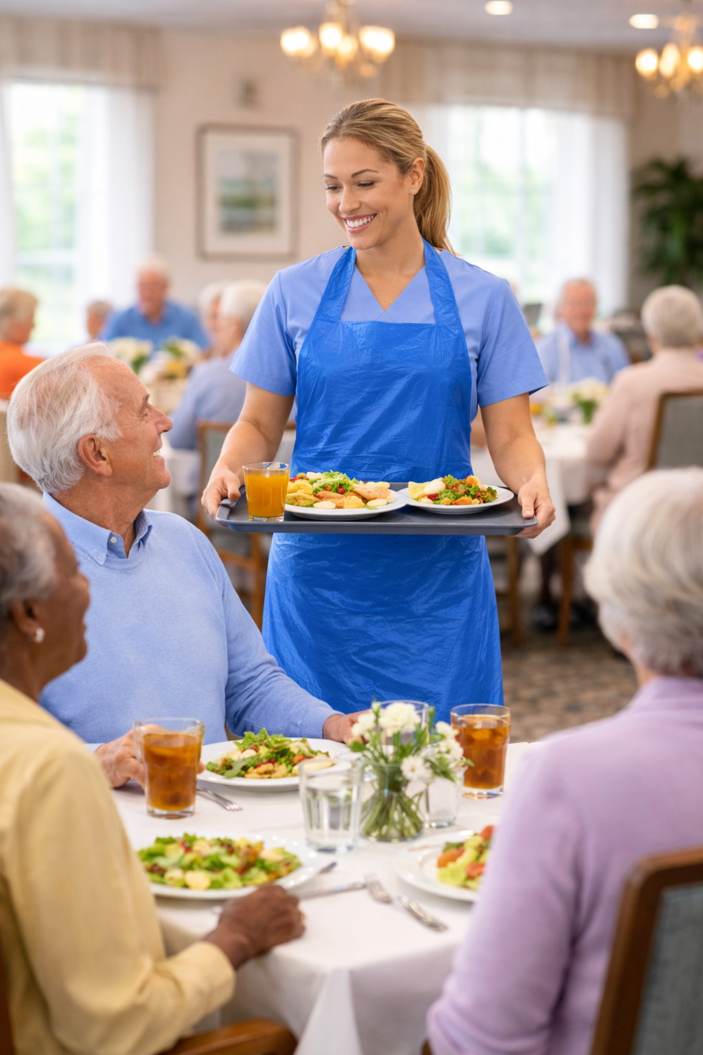 Snapron Caregiver PPE Aprons – Blue (25 Pack): Food Prep, Food Service Aides and feeding